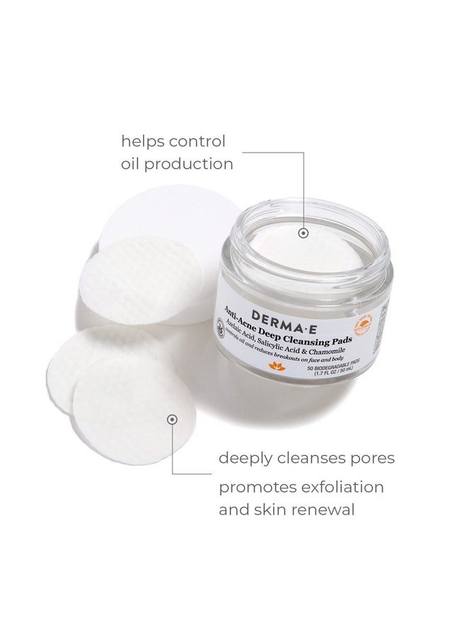 derma-e - Derma E Antiacne Deep Cleansing Acne Pads 50 Exfoliating Face Wipes With Azelaic Acid Salicylic Acid & Chamomile Acne Treatment For Face & Body Helps Fight Breakouts & Blemishes - Image 1