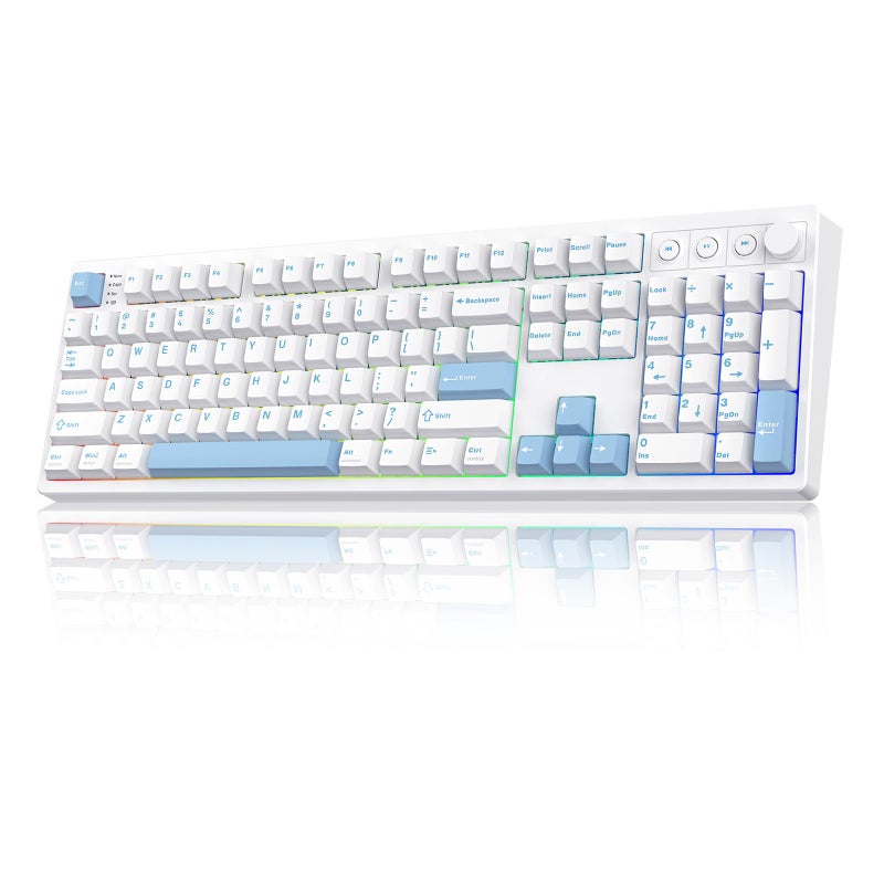 MechLands Vibe108 Full Size Mechanical Keyboard with Knob & Multimedia Buttons, Wireless Gaming Keyboard with 10000mAh Battery, RGB Backlits, 104 Keys Hot Swappable, Custom Driver (Cream Mint Switch) - Image 1