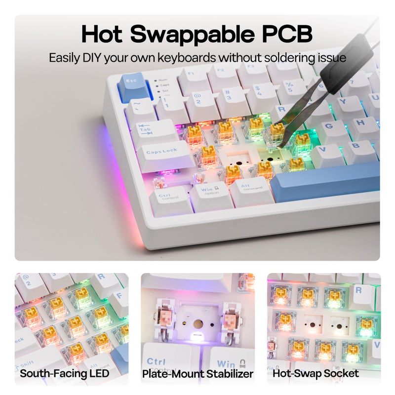 MechLands Vibe108 Full Size Mechanical Keyboard with Knob & Multimedia Buttons, Wireless Gaming Keyboard with 10000mAh Battery, RGB Backlits, 104 Keys Hot Swappable, Custom Driver (Cream Mint Switch) - Image 4