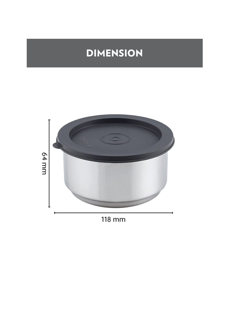 Borosil Carry Fresh Stainless Steel Lunchbox with Bag | 2 pc Round Container Set (180 ml Each) | Leakproof Tiffin with Food Grade Steel | Horizontal | 1 Year Warranty  - Image 2