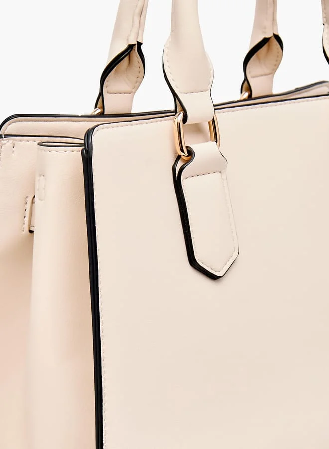 ايل Women Monogram Print Tote Bag with Detachable Strap and Zip Closure