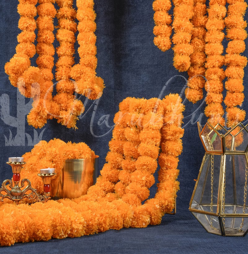Marubhumi 5-PC Artificial Marigold Flower Garland – 5 Feet Long Strands | Diwali, Wedding & Festive Decoration | Traditional Indian Home Décor - Image 3