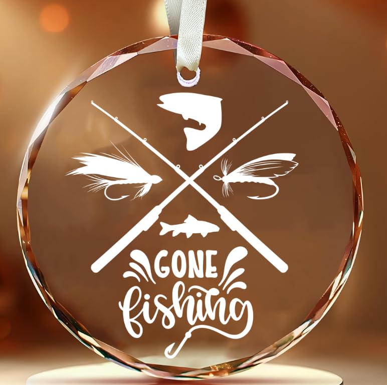 Fastpeace Crystal Fishing Ornament - Unique Fisherman Gift  Christmas Tree Decoration with Fishing Rod and Lure Design - Image 1