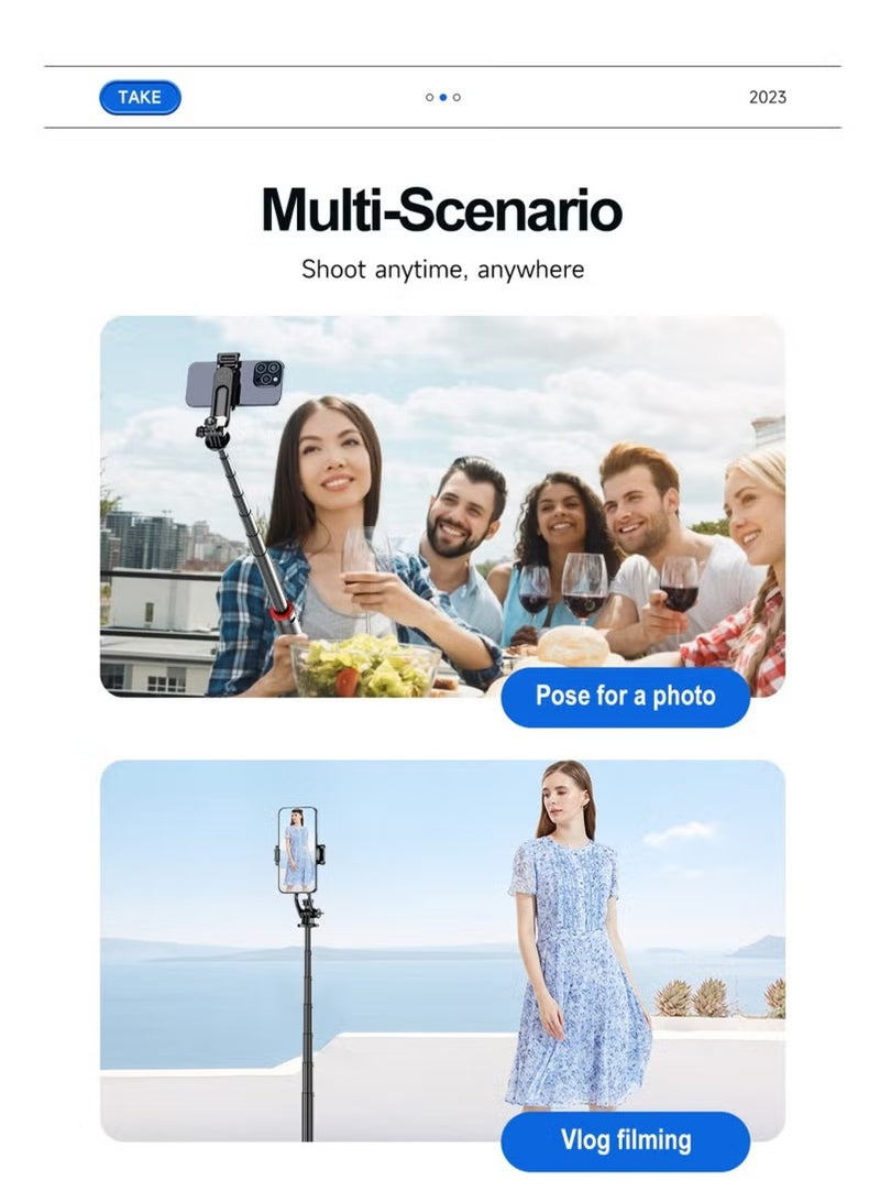 53‘’Selfie Stick Tripod with fill light, Extendable Aluminum Tripod with Rechargeable Bluetooth Remote, Compatible with iPhone and Android Smartphones, Perfect for Travel, Vlog, Video and Photo - Image 2