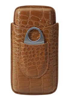 spa luxetique Leather Cigar Case Triple Brown with cigar cutter  - Image 1