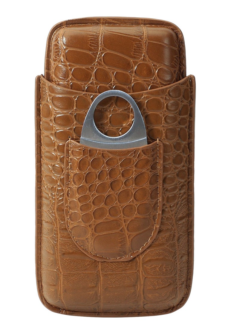 spa luxetique Leather Cigar Case Triple Brown with cigar cutter - Image 1