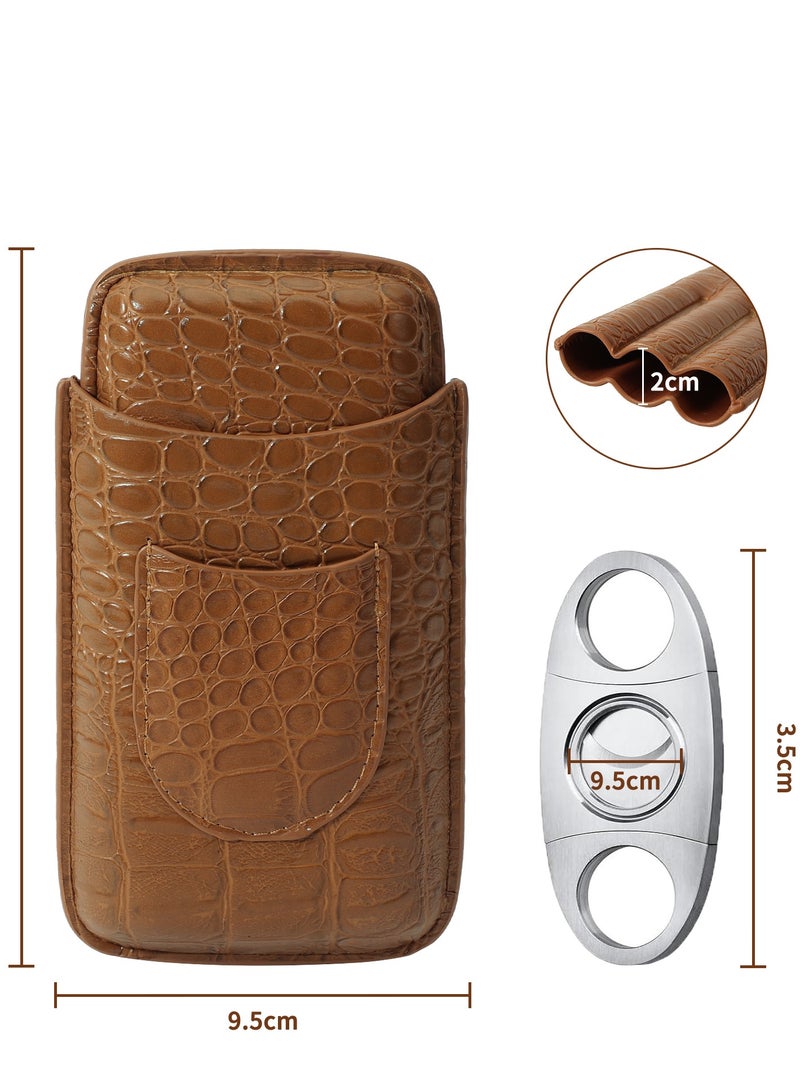 spa luxetique Leather Cigar Case Triple Brown with cigar cutter - Image 2