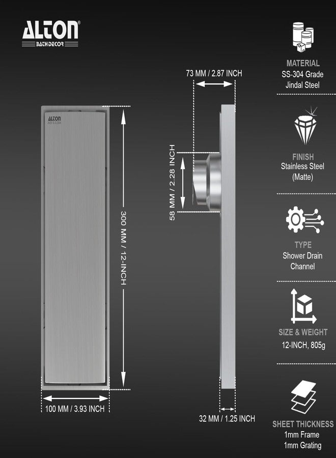ALTON ALD1015, SS-304 Grade, 12-INCH, Tile Insert Bathroom Shower, Matte - Image 1