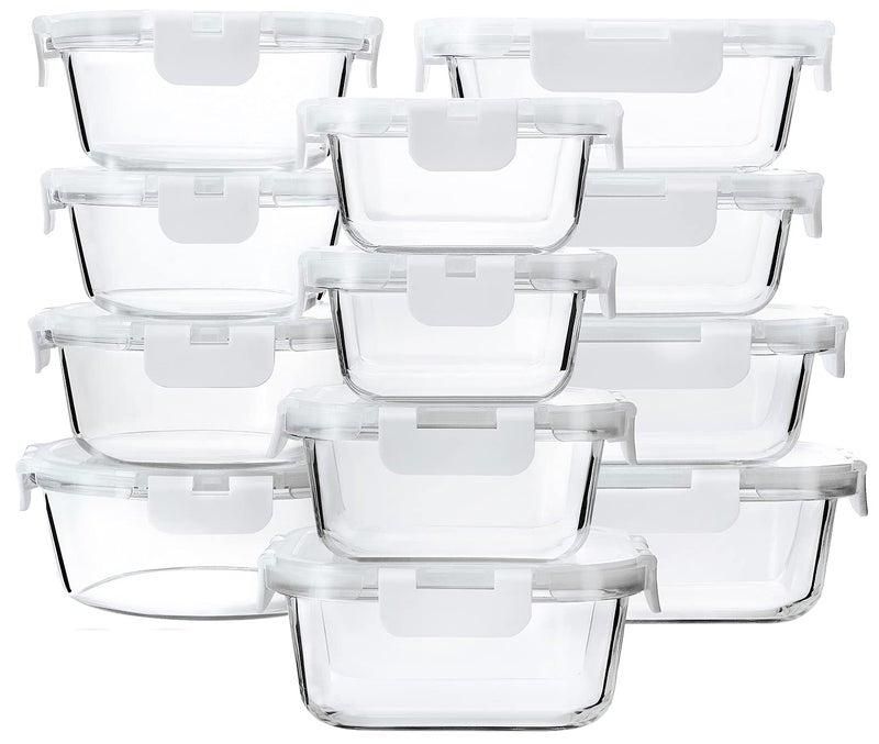 M MCIRCO 24-Piece Glass Food Storage Containers with Upgraded Snap Locking Lids,Glass Meal Prep Containers Set - Airtight Lunch Containers, Microwave, Oven, Freezer and Dishwasher,White - Image 1