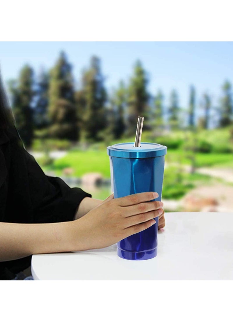 SOLARAE Stainless Steel Travel Mug Tumbler with Straw and Leakproof Lid, Reusable Coffee Cup Vacuum Insulated Office Car Drinking Bubba for Ice Cold or Hot 500ml (black&Blue) - Image 2