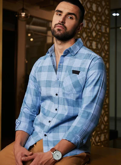 Campus Sutra Men's Cotton Blue Checks Shirt