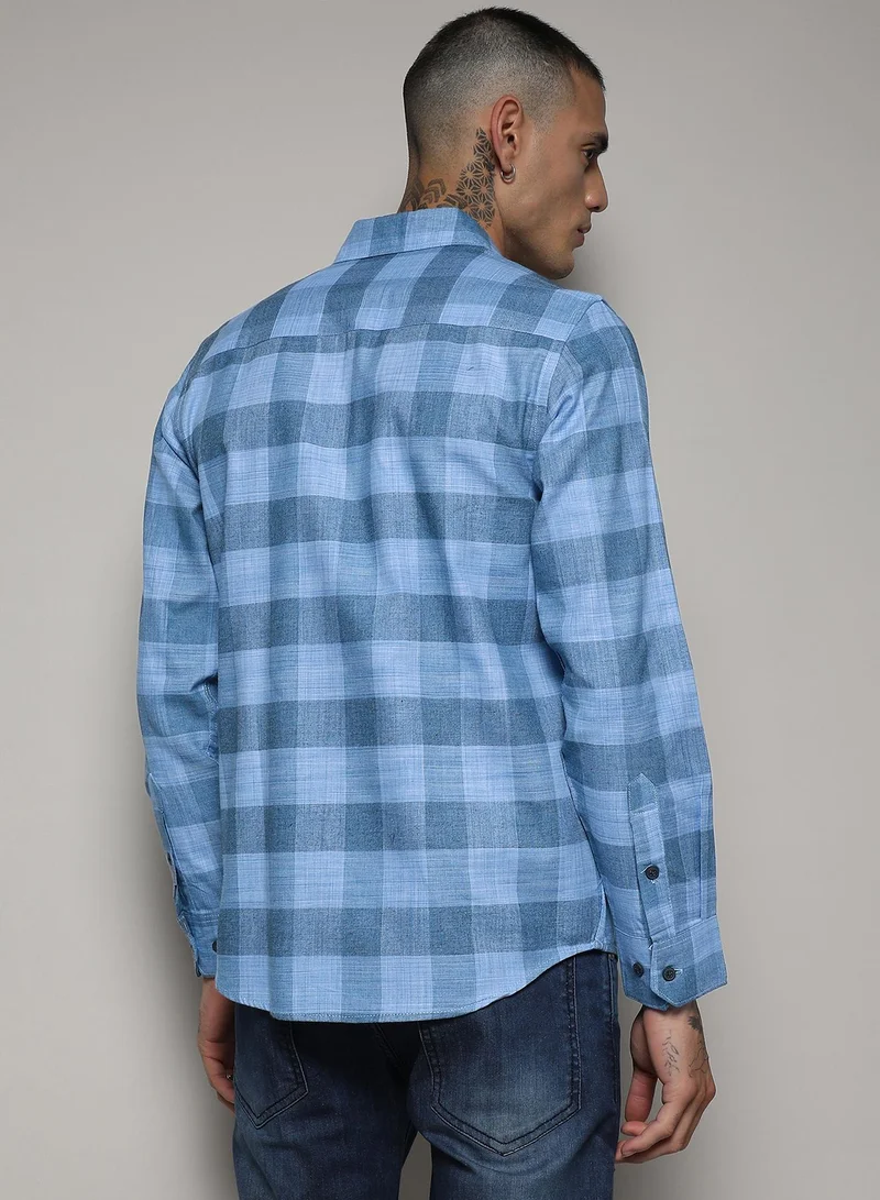 Campus Sutra Men's Cotton Blue Checks Shirt