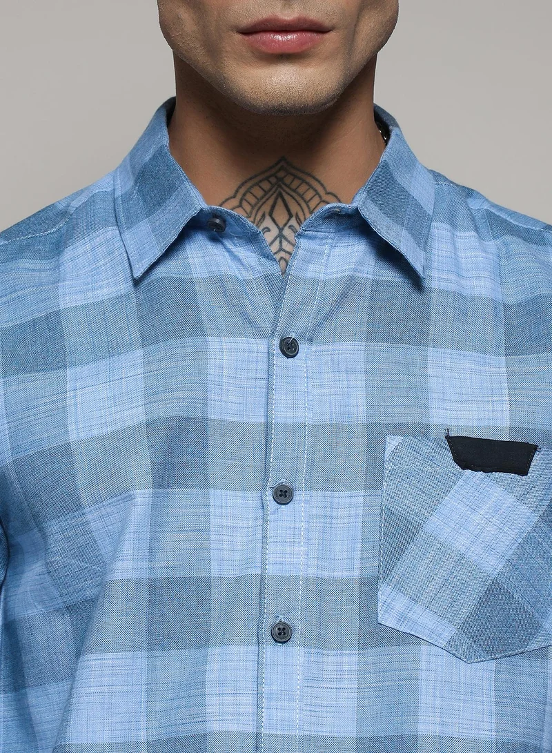 Campus Sutra Men's Cotton Blue Checks Shirt