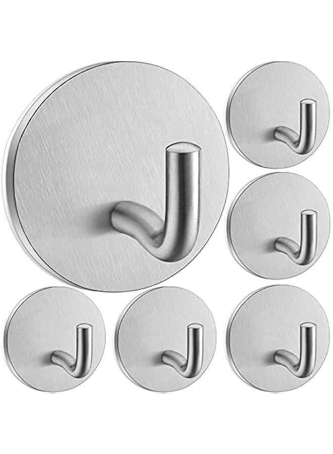 خطاطيف حائط لزجة ذاتية اللصق لتعليق المناشف والسترات، خطاطيف لزجة لتعليق الجباب الثقيلة للمساحات المختلفة مثل الحمام والمكتب والمطبخ، شماعات مناشف ستانلس ستيل من سونتي، لا حاجة للحفر أو الغراء - 6 قطع - Image 1