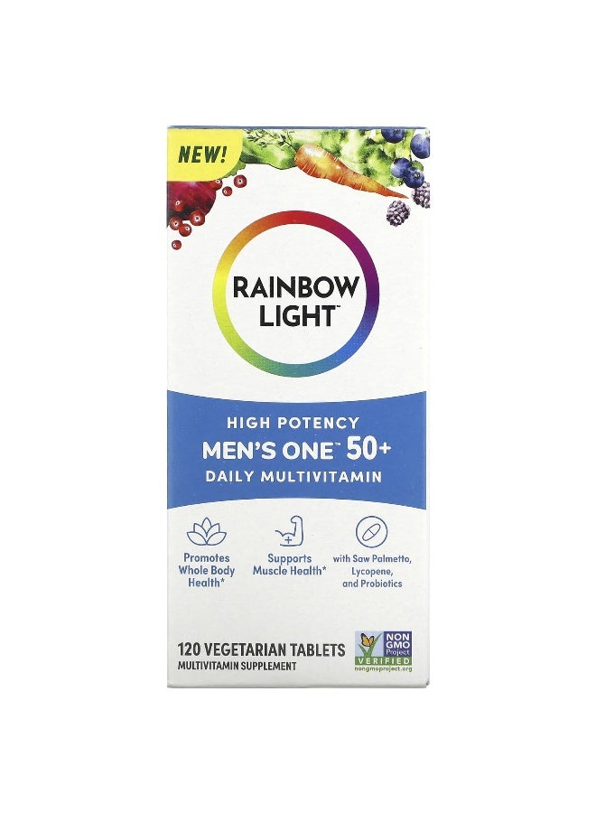 Rainbow Light راينبو لايت، فيتامينات متعددة للرجال 50+ يومياً، قوة عالية، 120 قرص نباتي (قد يختلف التعبئة)  - Image 1