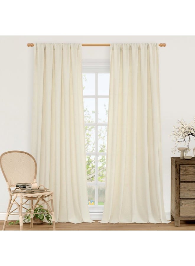 LAMIT Natural Beige Linen Curtains 84 inch Long 2 Panels, Soft Thick Linen Blended Light Filtering Living Room Panels Rod Pocket Neutral Drapes for Bedroom/Farmhouse, 52 x 84 Inch - Image 1