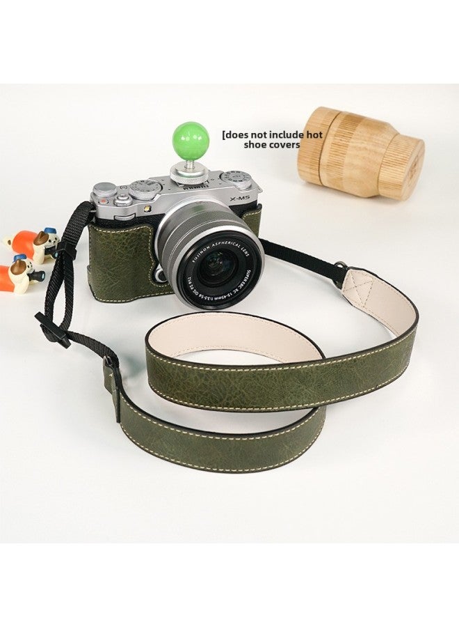 Suitable For Fuji XS20 Protective Case XT30 Second Generation Camera Bag XT5 Base XM5 Leather Case XT20/XS10 Case-Color:D: Xm5 Litchi Pattern Base [green + Shoulder Strap] (excluding Hot Shoe Cover)  - Image 1