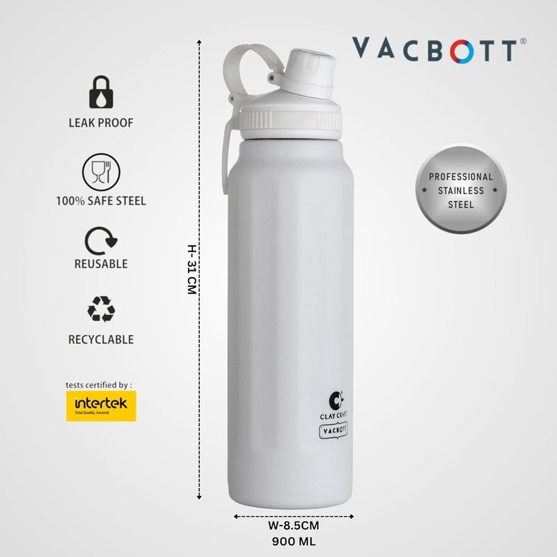 Clay Craft Vacbott Zoro Double Walled 24 Hours Hot and Cold Water Bottle900ml 1PIECEImpress White Leak ProofEasy to carryGym BottleHomeKitchenHikingTravel BottleBIS CertifiedMade in India - Image 5