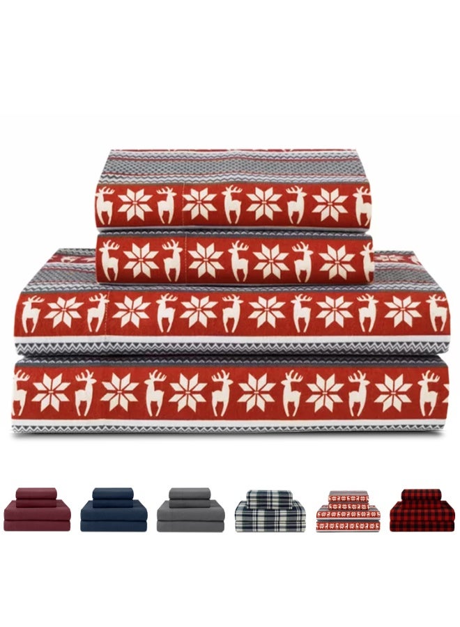 Lavish Touch Thread Count - 100% Cotton Double Brushed Flannel Sheet Set - 170 GSM Heavyweight, Deep Pockets, Pre-Shrunk & Anti-Pill, All Around Elastic – Full - Deer Red - Image 1
