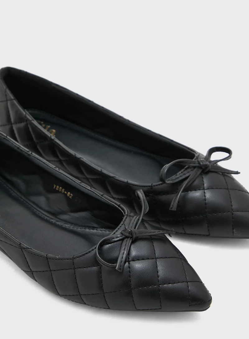 ELLA Quilted Bow Pointed Flat Shoe