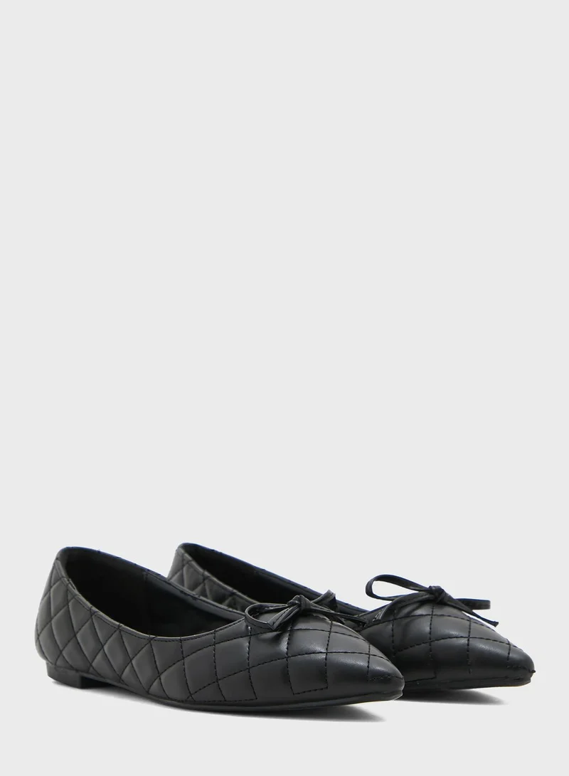 ELLA Quilted Bow Pointed Flat Shoe