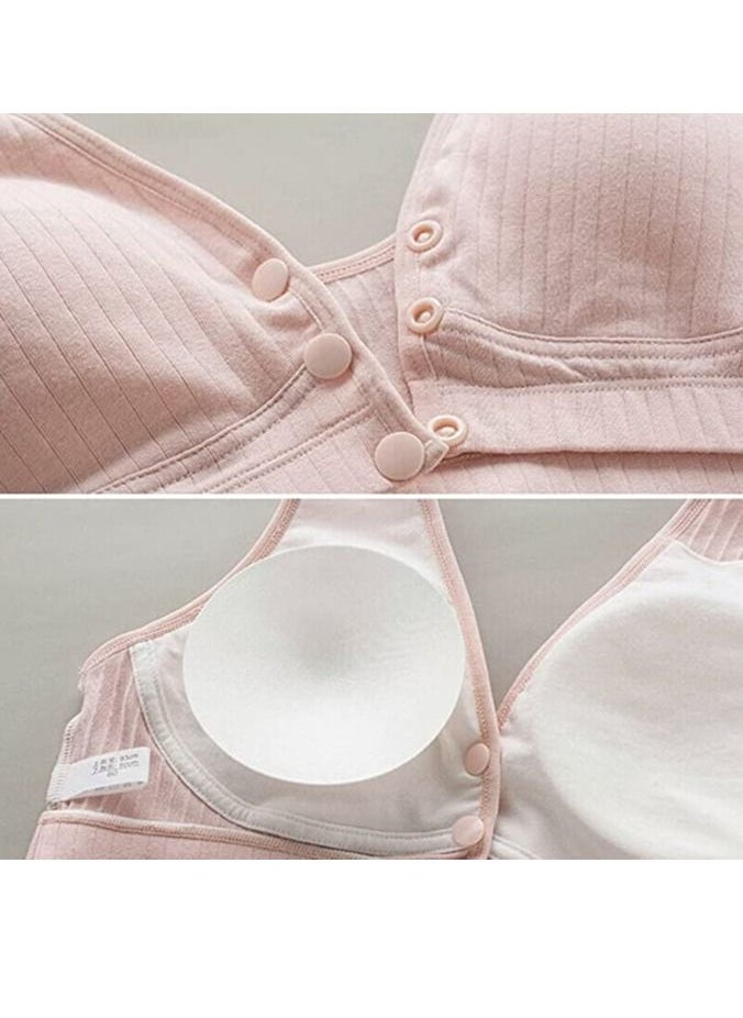 Rubik Nursing Bra for Women, Rubik Breast Feeding Maternity Front Button Closure Seamless Removeable Padded Smooth Wireless Pregnancy Sleeping Bra (Large) Beige  - Image 4