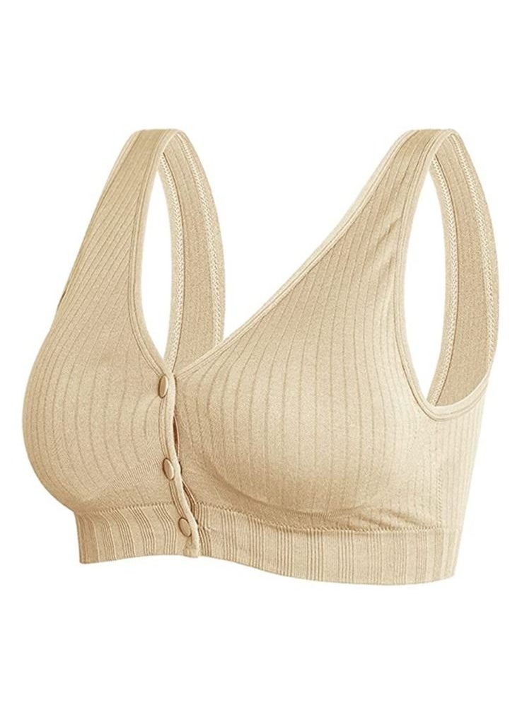 Rubik Nursing Bra for Women, Rubik Breast Feeding Maternity Front Button Closure Seamless Removeable Padded Smooth Wireless Pregnancy Sleeping Bra (Large) Beige  - Image 1