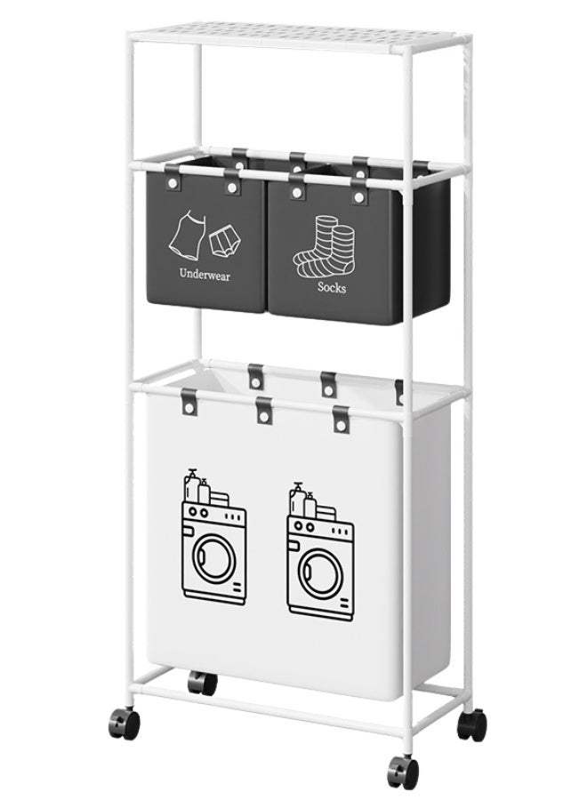 Multi-Functional Laundry Basket Organizer with Wheels – 3-Section Laundry Sorter with Labels for Underwear, Socks & Washing, Sturdy Metal Frame, Space-Saving Design  - Image 1