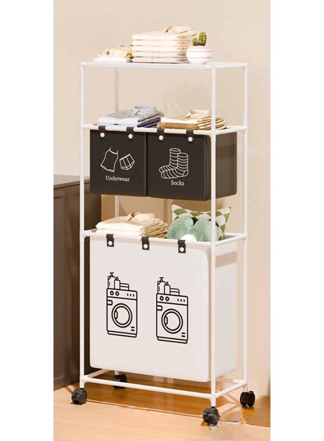 Multi-Functional Laundry Basket Organizer with Wheels – 3-Section Laundry Sorter with Labels for Underwear, Socks & Washing, Sturdy Metal Frame, Space-Saving Design  - Image 2
