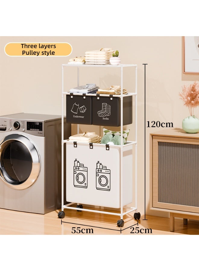 Multi-Functional Laundry Basket Organizer with Wheels – 3-Section Laundry Sorter with Labels for Underwear, Socks & Washing, Sturdy Metal Frame, Space-Saving Design  - Image 3