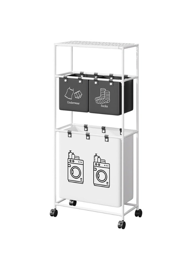 Multi-Functional Laundry Basket Organizer with Wheels – 3-Section Laundry Sorter with Labels for Underwear, Socks & Washing, Sturdy Metal Frame, Space-Saving Design  - Image 4