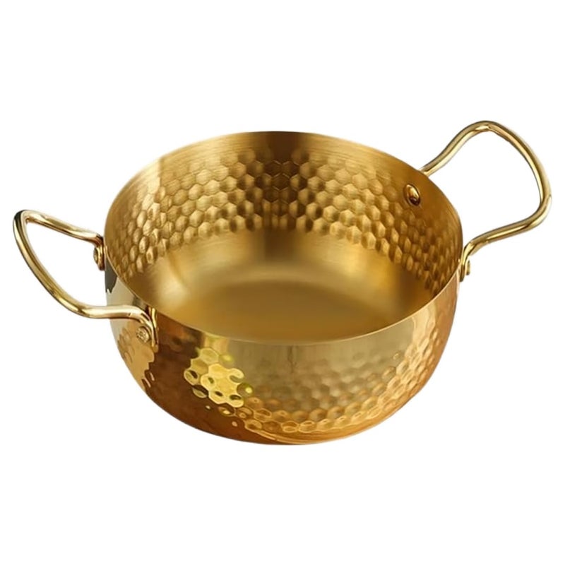 SHREESAMP SHREESAMP Stainless Steel Kadai with Pure Brass Handles, Hammered Men Pan, Korean Ramen Cooking Pan, Non-Stick Noodle & Soup Cooker for Kitchen, Double Handle Serving Pan for Cooking & Serving Kadai  - Image 1