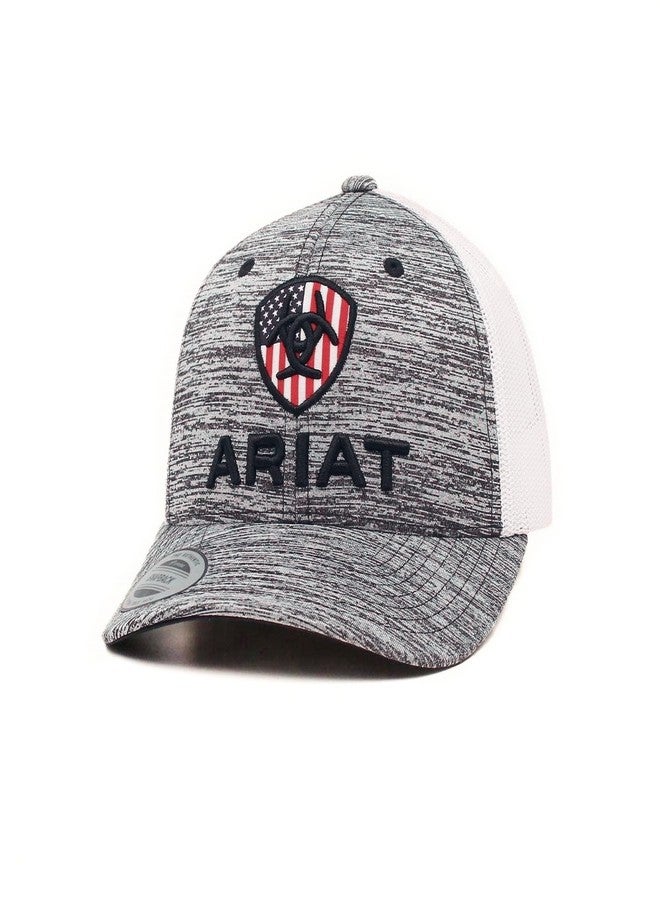 Ariat Youth US Flag Patch Snapback 6 Panel Ball Cap Black Heather - Image 1
