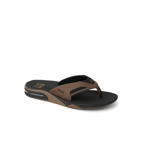 Reef Fanning Mens Bottle Opener Flip Flop, Arch Support, Durable Outsole, Water Friendly, Black And Tan, 12 - Image 2