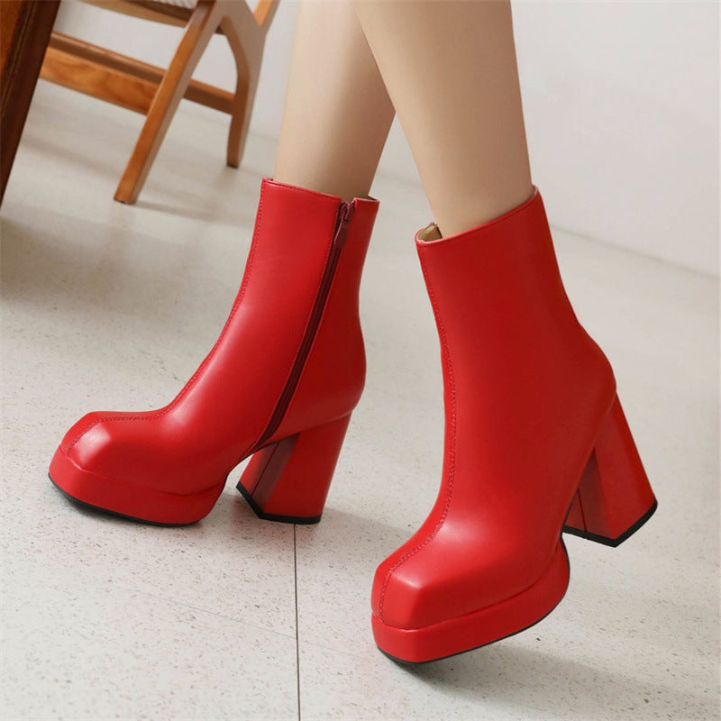 Dropshopping 2022 Square Head Thick Bottom 32-48 Fashion Side Zipper Low Boots For Women - Image 5