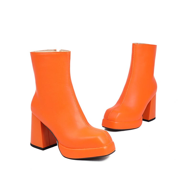 Dropshopping 2022 Square Head Thick Bottom 32-48 Fashion Side Zipper Low Boots For Women - Image 1