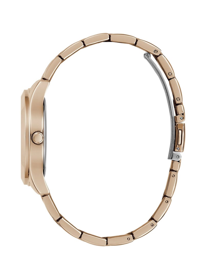 GUESS ساعة يد نسائية من الستانلس ستيل بثلاث لوحات باللون الذهبي الوردي GW0675L3 - Image 3