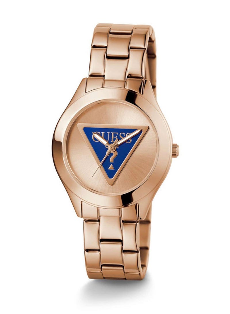 GUESS ساعة يد نسائية من الستانلس ستيل بثلاث لوحات باللون الذهبي الوردي GW0675L3 - Image 5