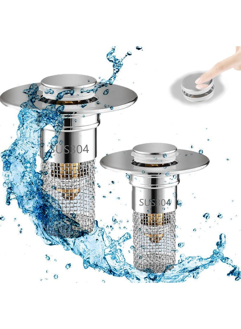 CMGTYYD 2 PCS Universal Sink Drain Strainer - Stainless Steel Push Type Filter with Basket for Kitchen Bathroom Wash Basin - 32-40mm Drain Hole Cover - Image 1