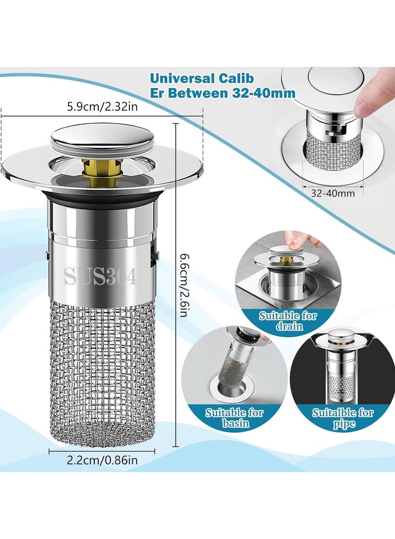 CMGTYYD 2 PCS Universal Sink Drain Strainer - Stainless Steel Push Type Filter with Basket for Kitchen Bathroom Wash Basin - 32-40mm Drain Hole Cover - Image 2