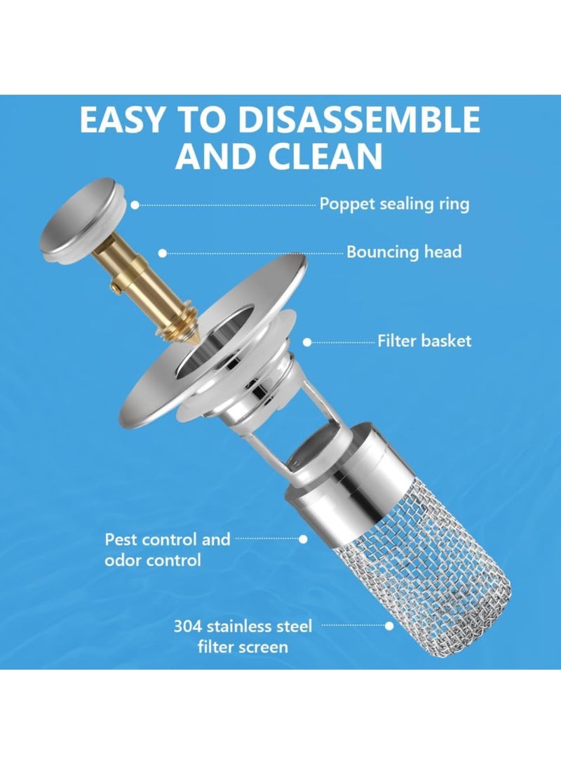 CMGTYYD 2 PCS Universal Sink Drain Strainer - Stainless Steel Push Type Filter with Basket for Kitchen Bathroom Wash Basin - 32-40mm Drain Hole Cover - Image 4