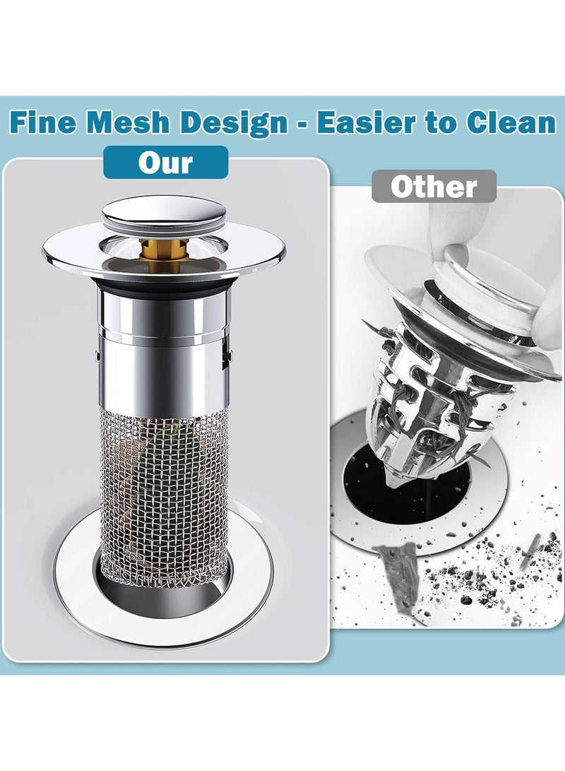 CMGTYYD 2 PCS Universal Sink Drain Strainer - Stainless Steel Push Type Filter with Basket for Kitchen Bathroom Wash Basin - 32-40mm Drain Hole Cover - Image 5