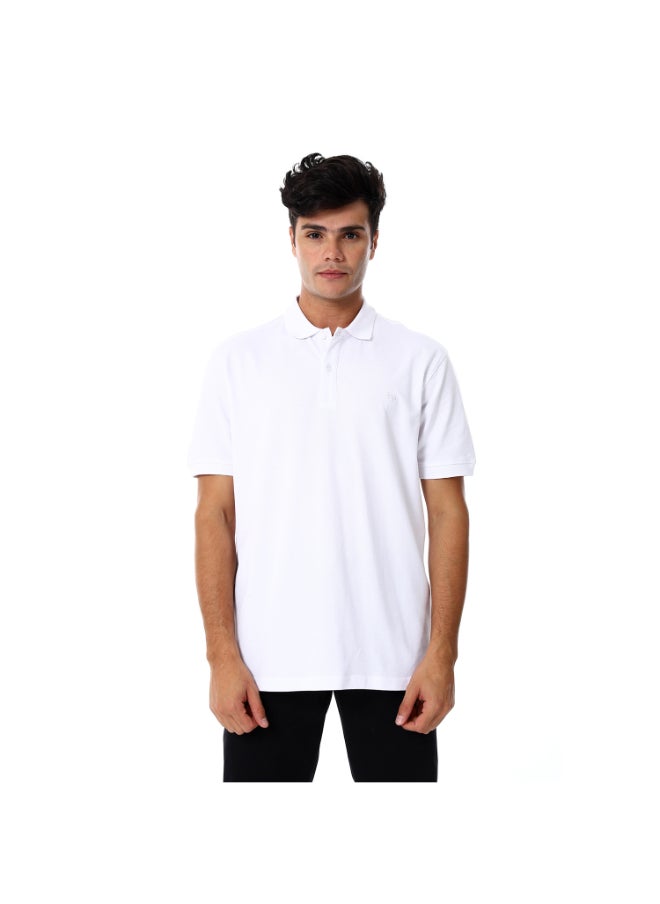 Esla - Pique Elegant Turn Down Collar Short Sleeves White Polo - Image 1