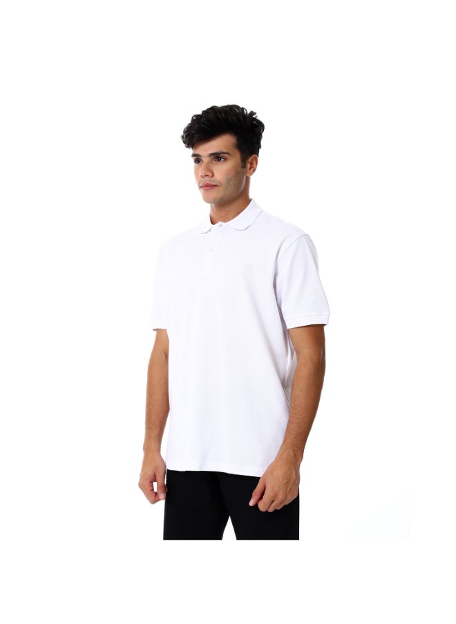 Esla - Pique Elegant Turn Down Collar Short Sleeves White Polo - Image 1