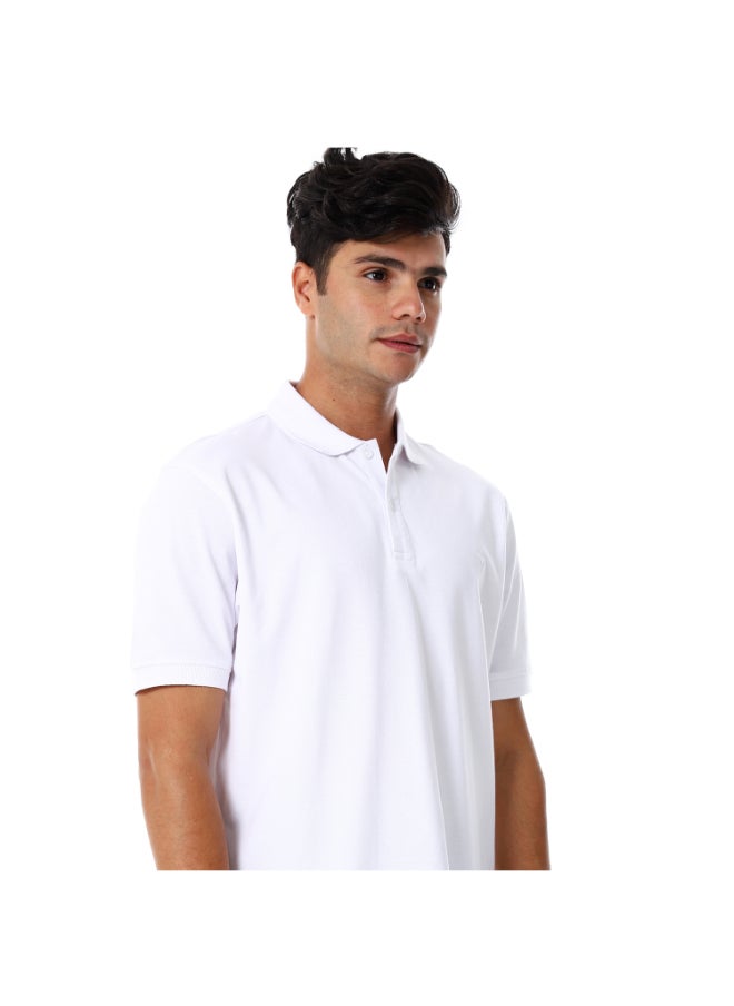 Esla - Pique Elegant Turn Down Collar Short Sleeves White Polo - Image 1