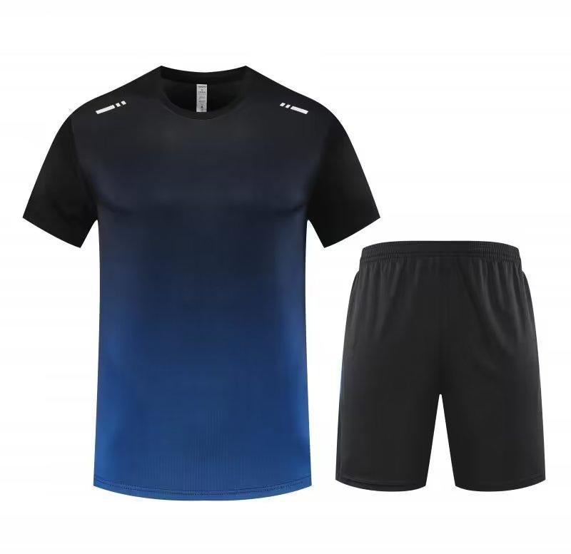 Generic Gradient Mens Gym Suit Quick-Dry Summer Sports Set black blue 