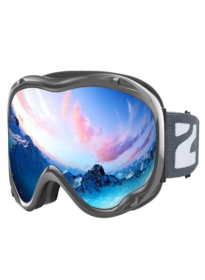 ZIONOR Lagopus Ski Snowboard Goggles UV Protection Anti fog Snow Goggles for Men Women Adult Youth VLT 8.6% Grey Frame Silver Lens - Image 1