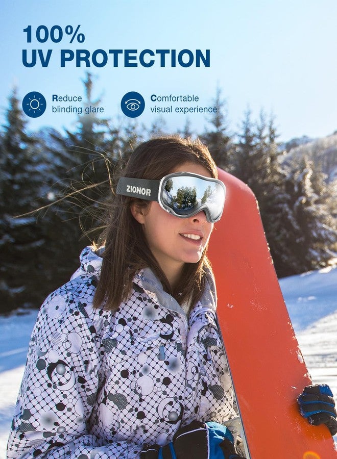 ZIONOR Lagopus Ski Snowboard Goggles UV Protection Anti fog Snow Goggles for Men Women Adult Youth VLT 8.6% Grey Frame Silver Lens - Image 4
