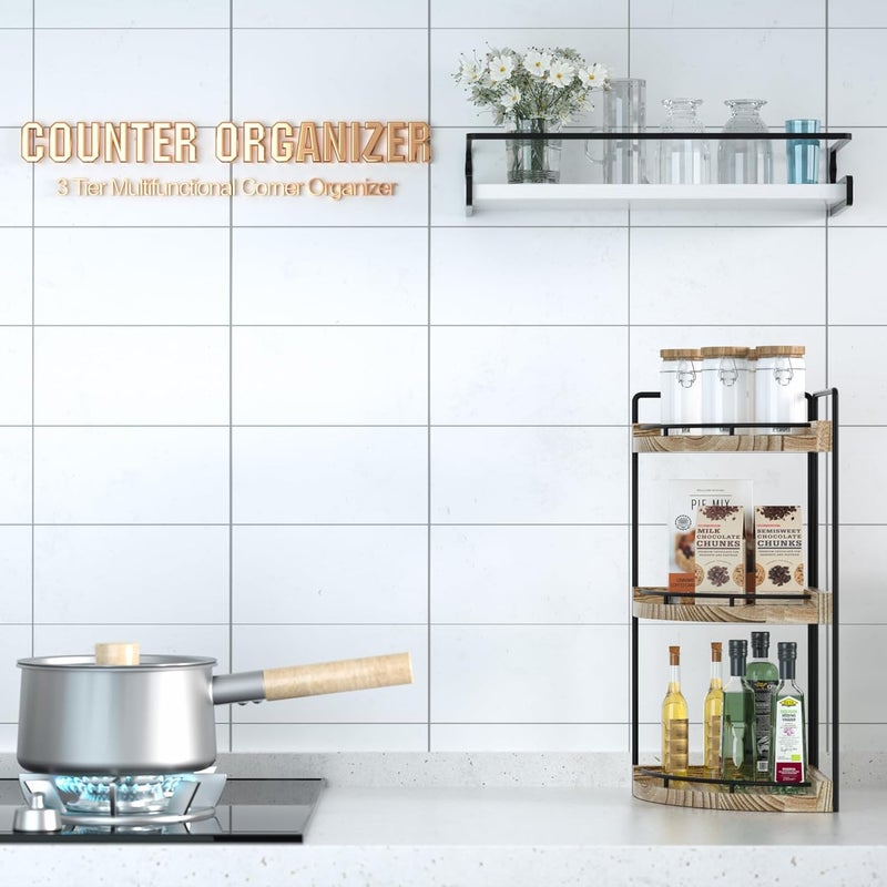 CeleVista Corner Bathroom Counter Organizer, 3 Tier Bathroom Storage Countertop for Skincare, Sink Shelf for Kitchen Decor, Vanity, Dresser, Makeup, Gift(Rustic Brown) - Image 5