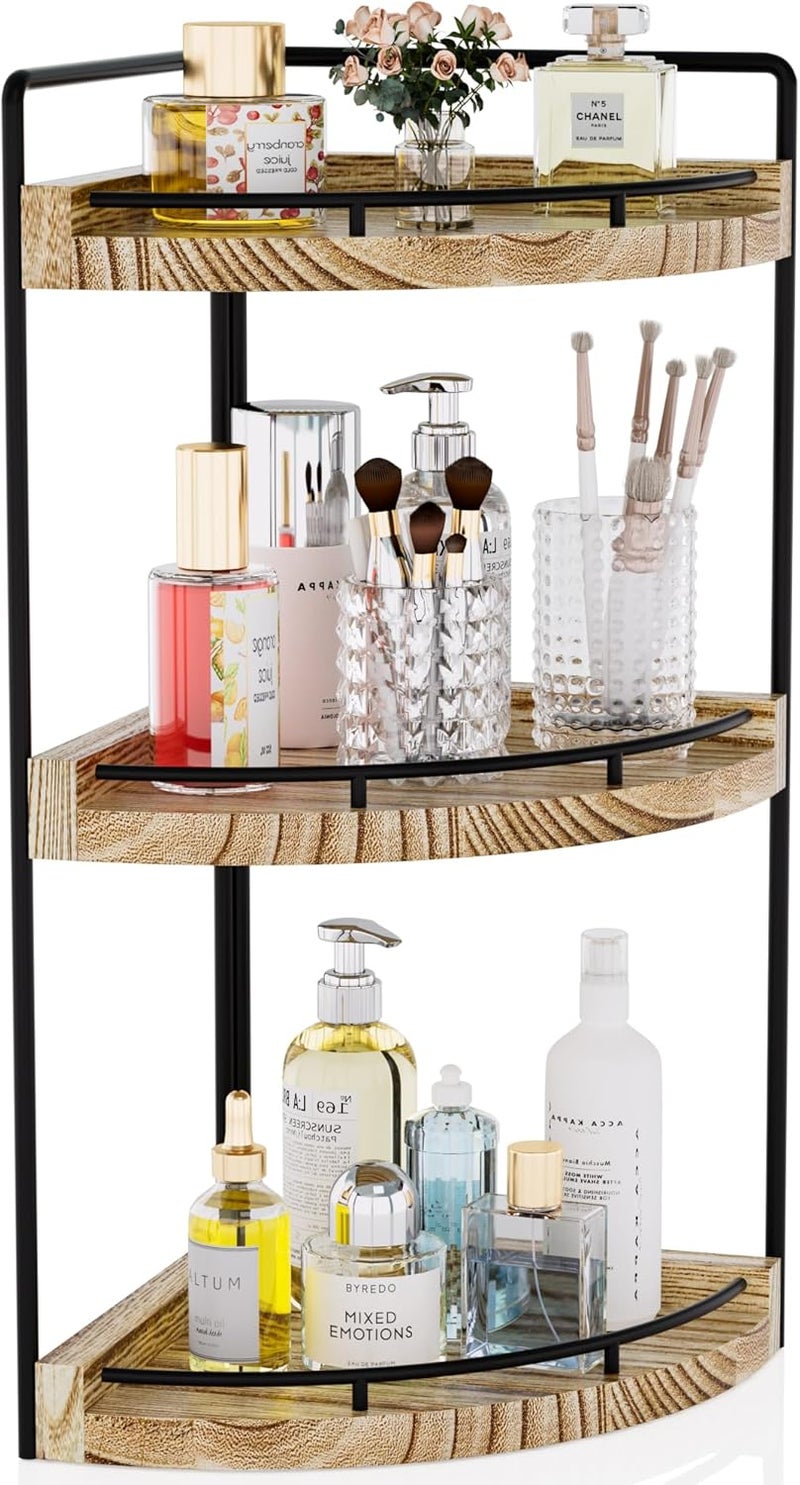CeleVista Corner Bathroom Counter Organizer, 3 Tier Bathroom Storage Countertop for Skincare, Sink Shelf for Kitchen Decor, Vanity, Dresser, Makeup, Gift(Rustic Brown) - Image 1